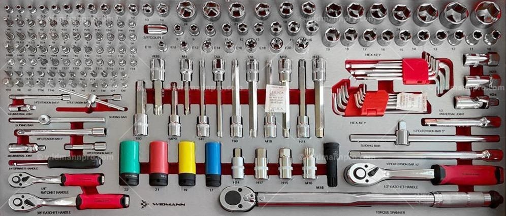 WIDMANN JUMBO PRO - instrumentu ratiņi ar 13 atvilktnēm un 11 pilniem 471 gab.