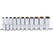 Garš 12 punktu uzgaļu komplekts 3/8" / 8-19 mm ar stiprinājuma siksnu