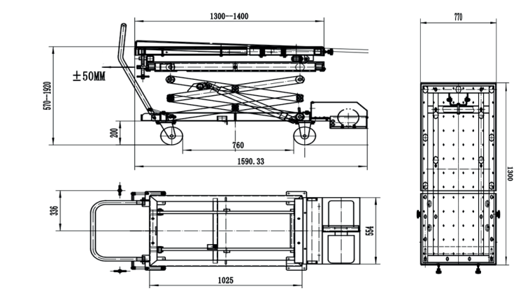Elektrohidrauliskie platformas ratiņi 1200kg NORTEC PRO WP1200