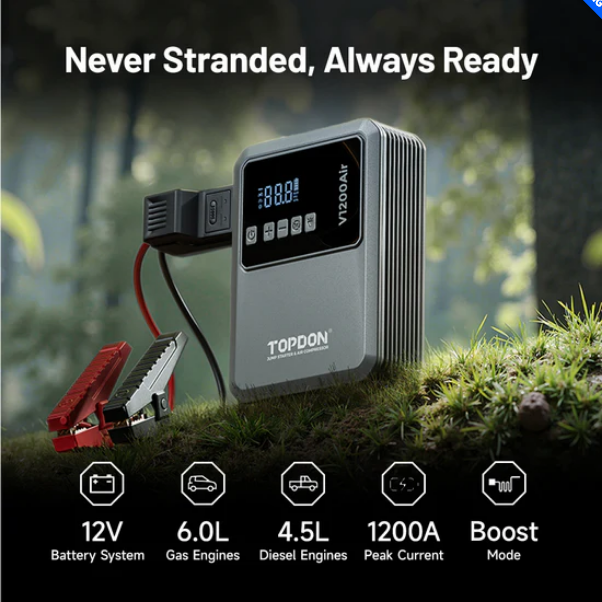 Pārnēsājamais iedarbināšanas un riepu piepūšanas iekārta „V1200Air“