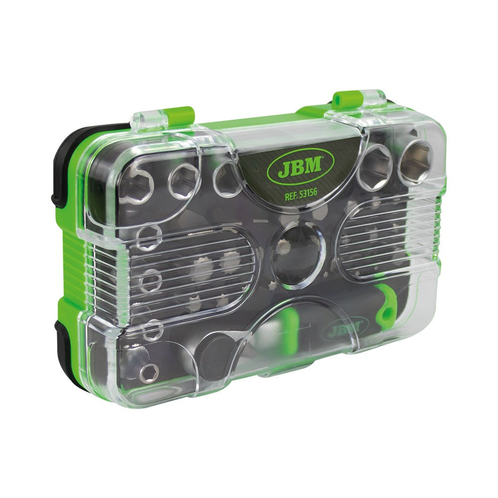 Instrumentu komplekts ar 1/4" mini sprūdrata atslēgu, 38 daļas, 53156