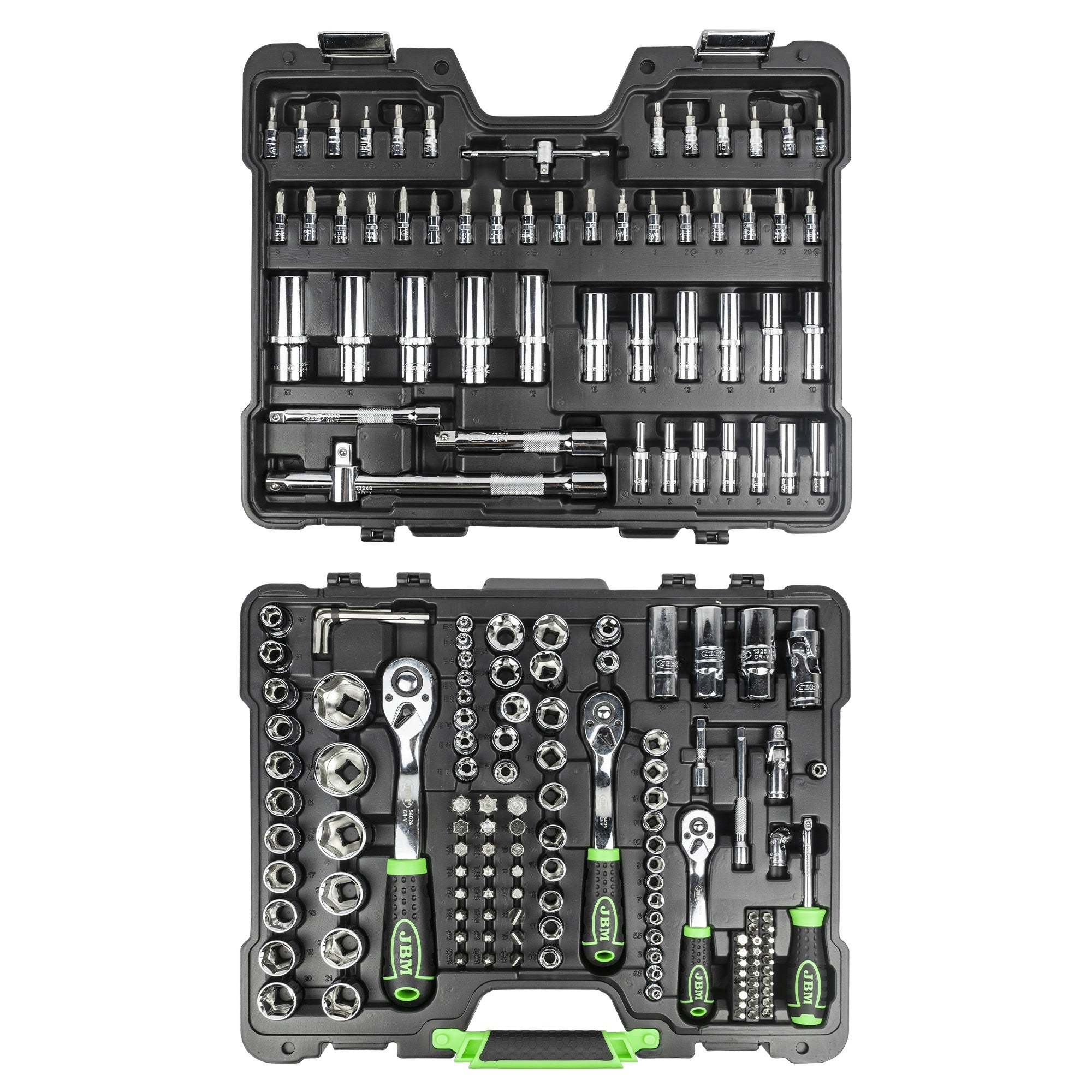 54046 179 daļu instrumentu komplekts ar hromētām sešstūra galvām