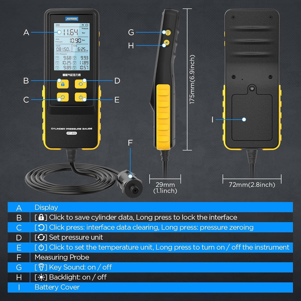 PT610 AUTOOL digitālais kompresijas testeris benzīna automašīnām