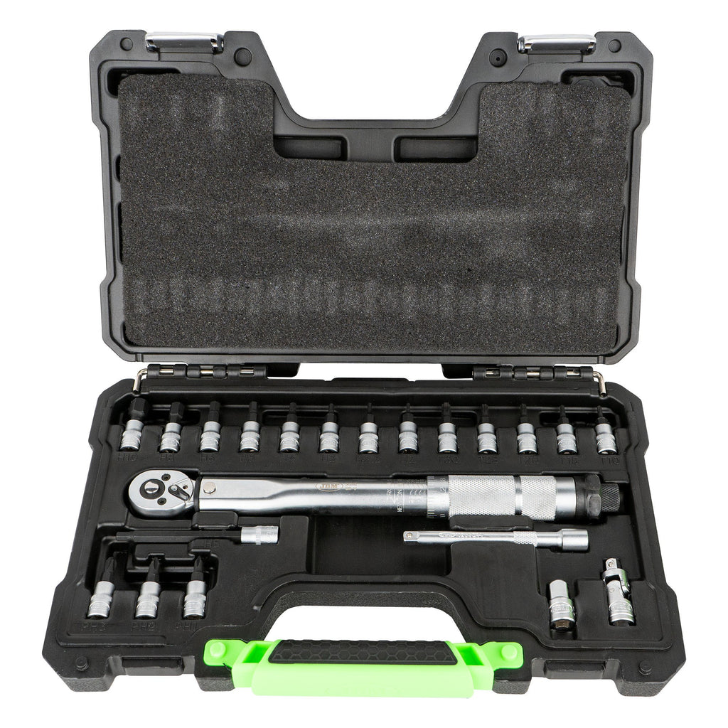 1/4 instrumentu komplekts ar griezes momenta atslēgu (5-25 Nm) 21 gab. 54269