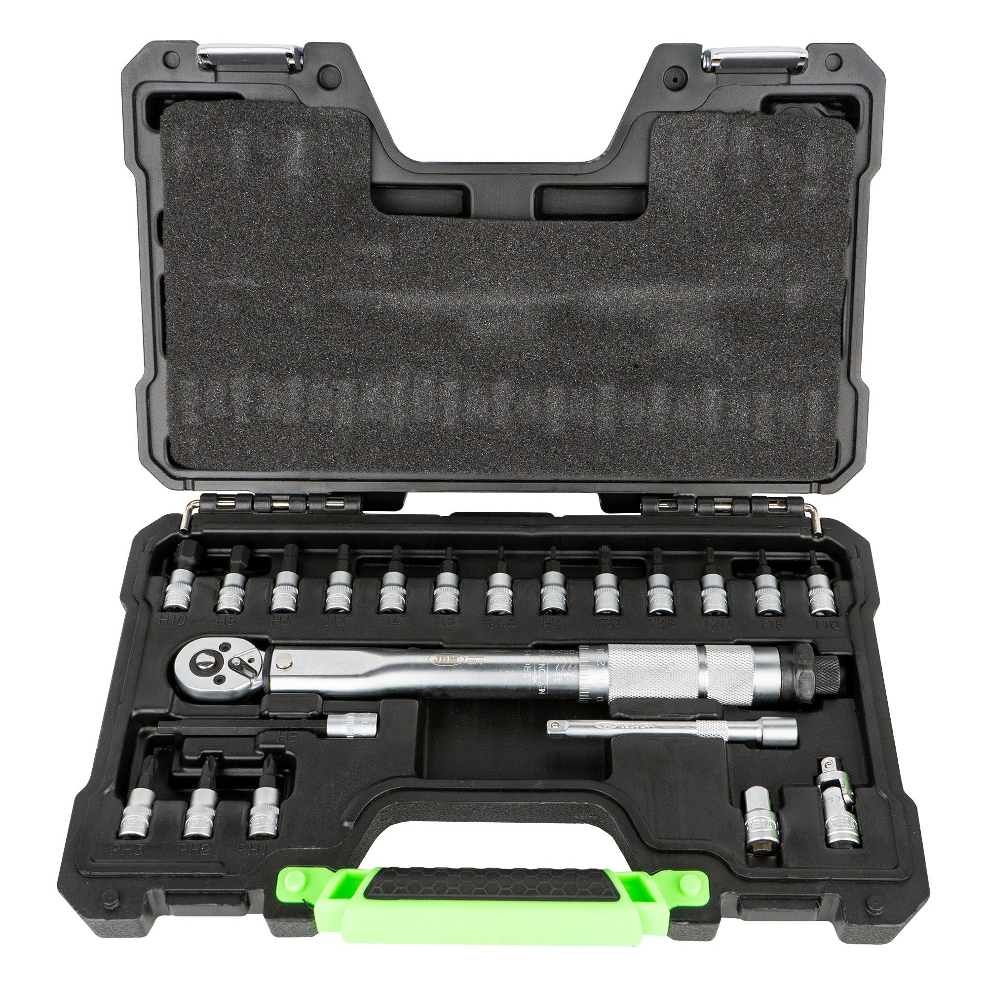 1/4 instrumentu komplekts ar griezes momenta atslēgu (5-25 Nm) 21 gab. 54269