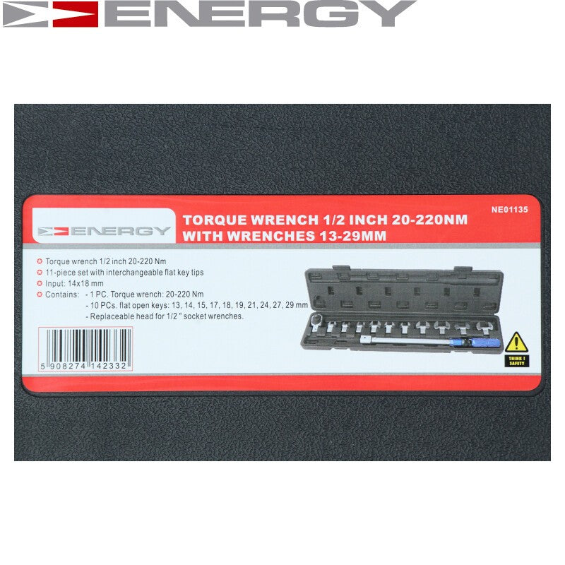 Dinamometrisko atslēgu komplekts 1/2" 20–220 Nm ar atvērtām galviņām NE01135