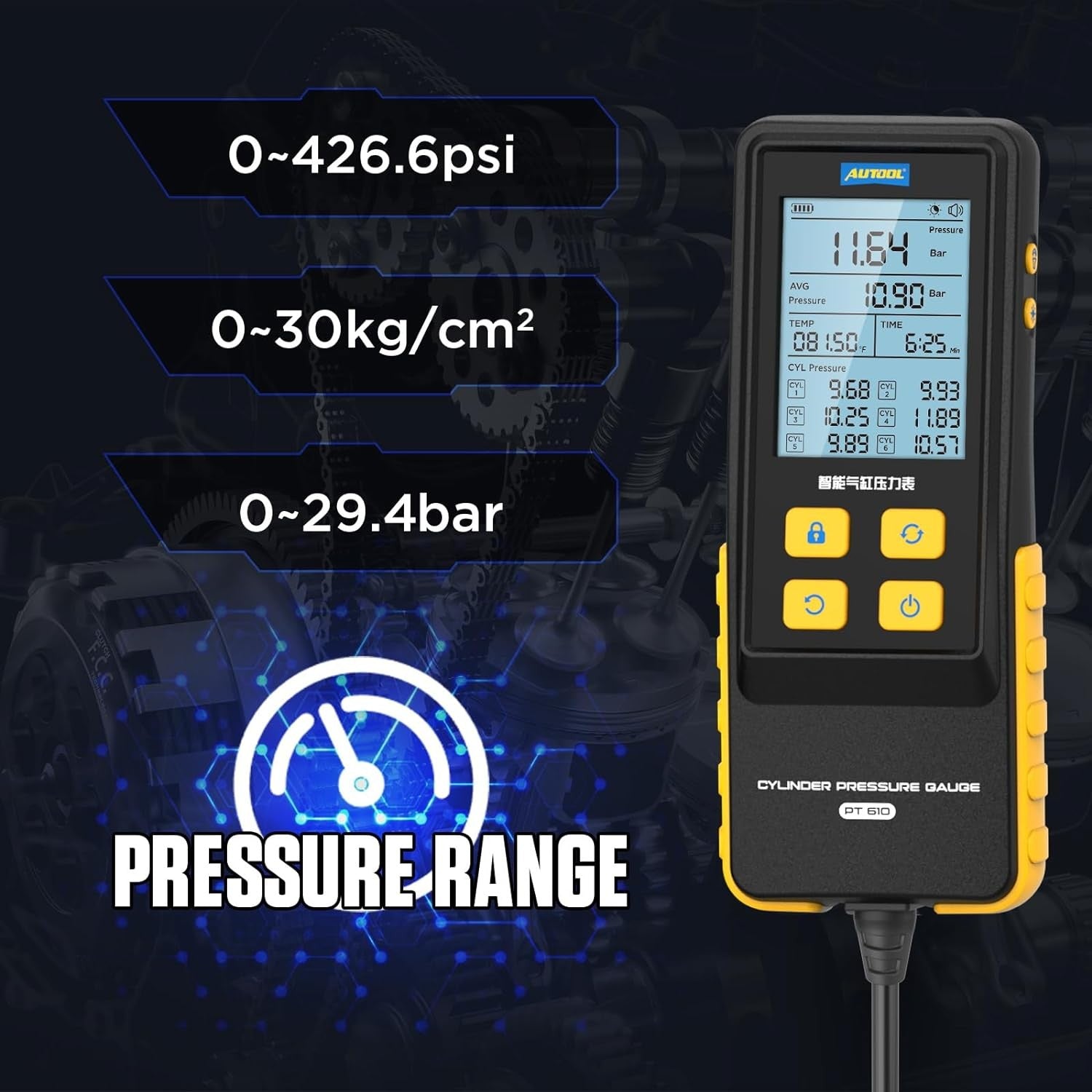 PT610 AUTOOL digitālais kompresijas testeris benzīna automašīnām