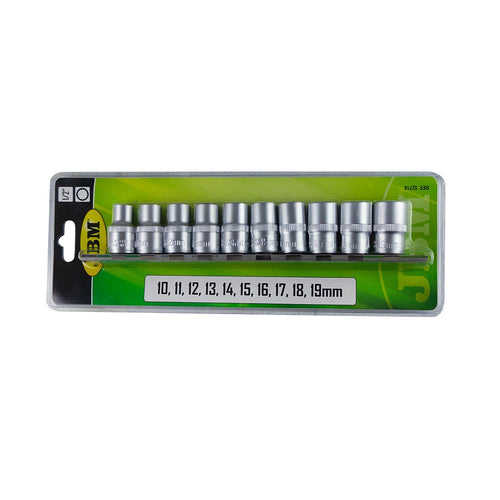 12 punktu uzgaļu komplekts 1/2" (10-19 mm) ar stiprinājuma skavas JBM