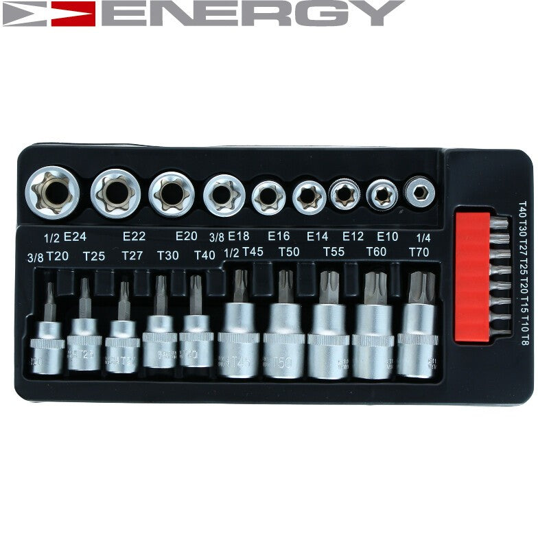 27 gab. 3/8 collu 1/2 collu TORX un E-veida uzgriežņu atslēgu komplekts NE00192