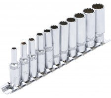 12 punktu garo uzgaļu komplekts 1/4" / 4-13 mm ar stiprinājuma siksnu