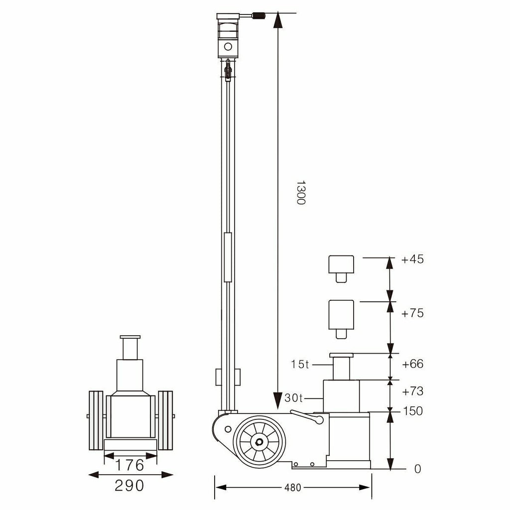 Pneimatiski hidrauliskais domkrats 30/15T SNIT / 150-409mm