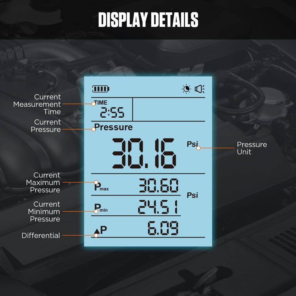 PT620 AUTOOL digitālais eļļas spiediena mērītājs automašīnām, 0–426,6 PSI