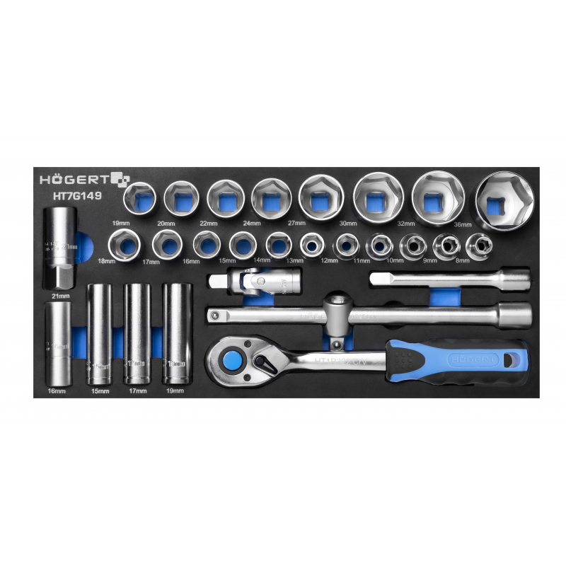 Instrumentu komplekts 1/2 sprūdrata / 28 daļas / ar ratiņu koferi ht7g149