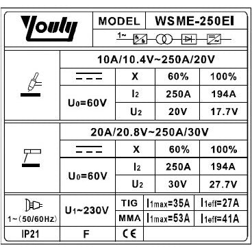 Invertora metināšanas iekārta pusautomātiska 230V (IGBT) AC/DC, TIG/MMA