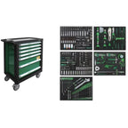Ratiņu skapis ar 7 atvilktnēm, CL713017 ar instrumentu komplekta paliktņiem (330 gab.), 5 komplekti