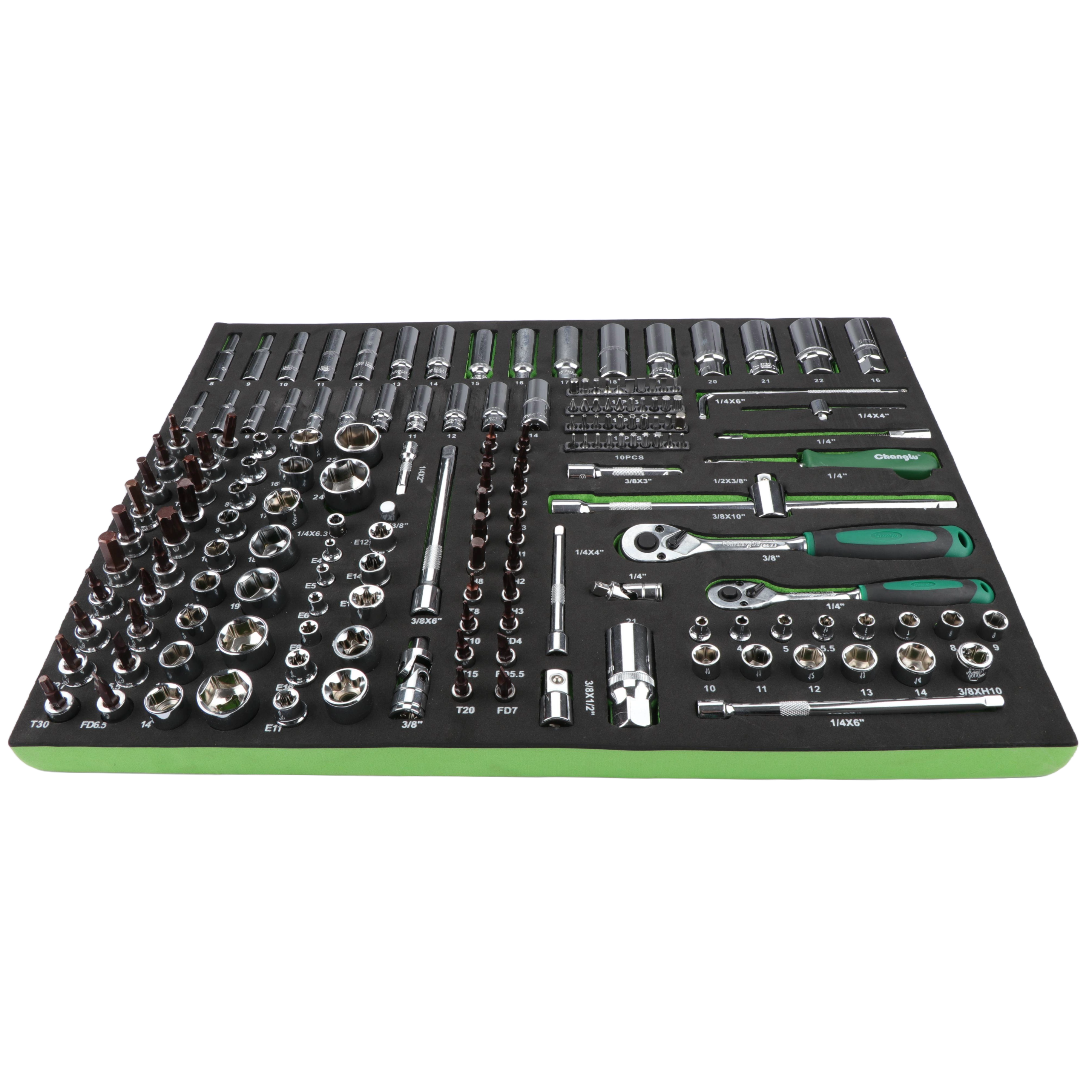 Ratiņu skapis ar 7 atvilktnēm, CL713017 ar instrumentu komplekta paliktņiem (330 gab.), 5 komplekti