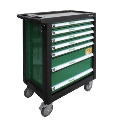 Ratiņu skapis ar 7 atvilktnēm, CL713017 ar instrumentu komplekta paliktņiem (330 gab.), 5 komplekti