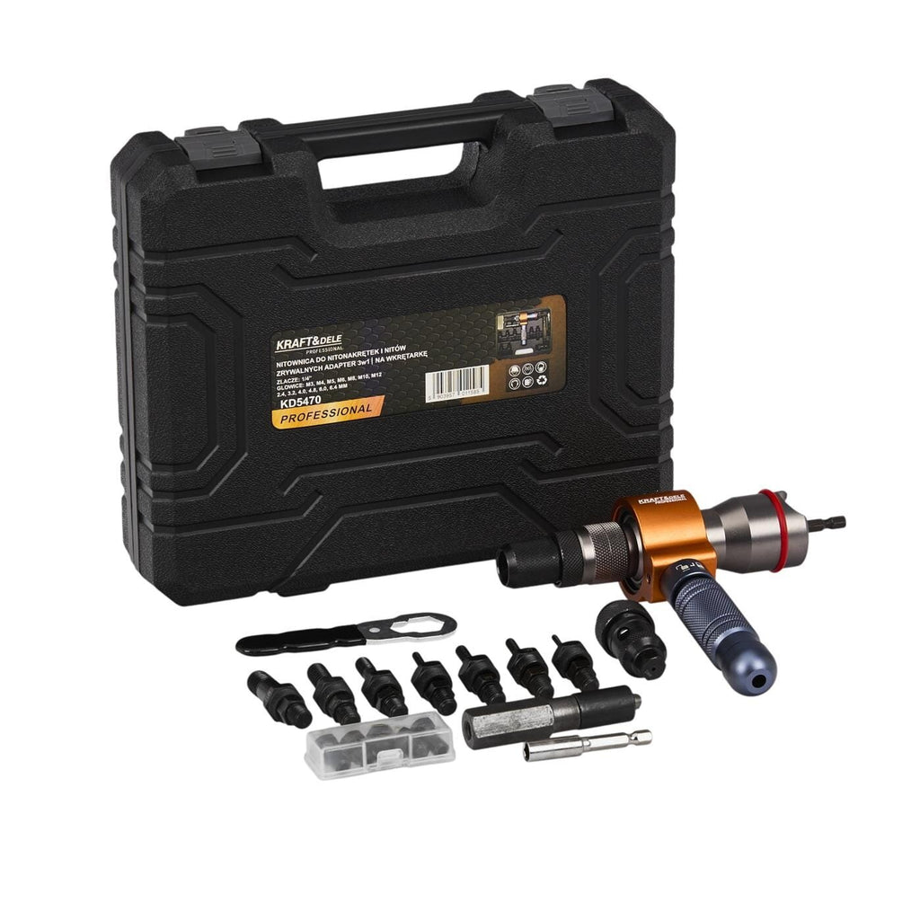3-in-1 kniedēšanas urbja adapteris ar M3–M12 uzgaļu komplektu