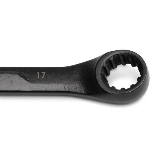 Metrisks X6 kombinēto uzgriežņu atslēgu komplekts ar atvērtu galu un sprūdrata mehānismu, 7 gab. (8-17 mm), melns