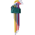 L-veida roktura sešstūra atslēgu komplekts ar īpaši gariem krāsainiem lodīšu galiem, 9 gab. (1,5-10 mm)