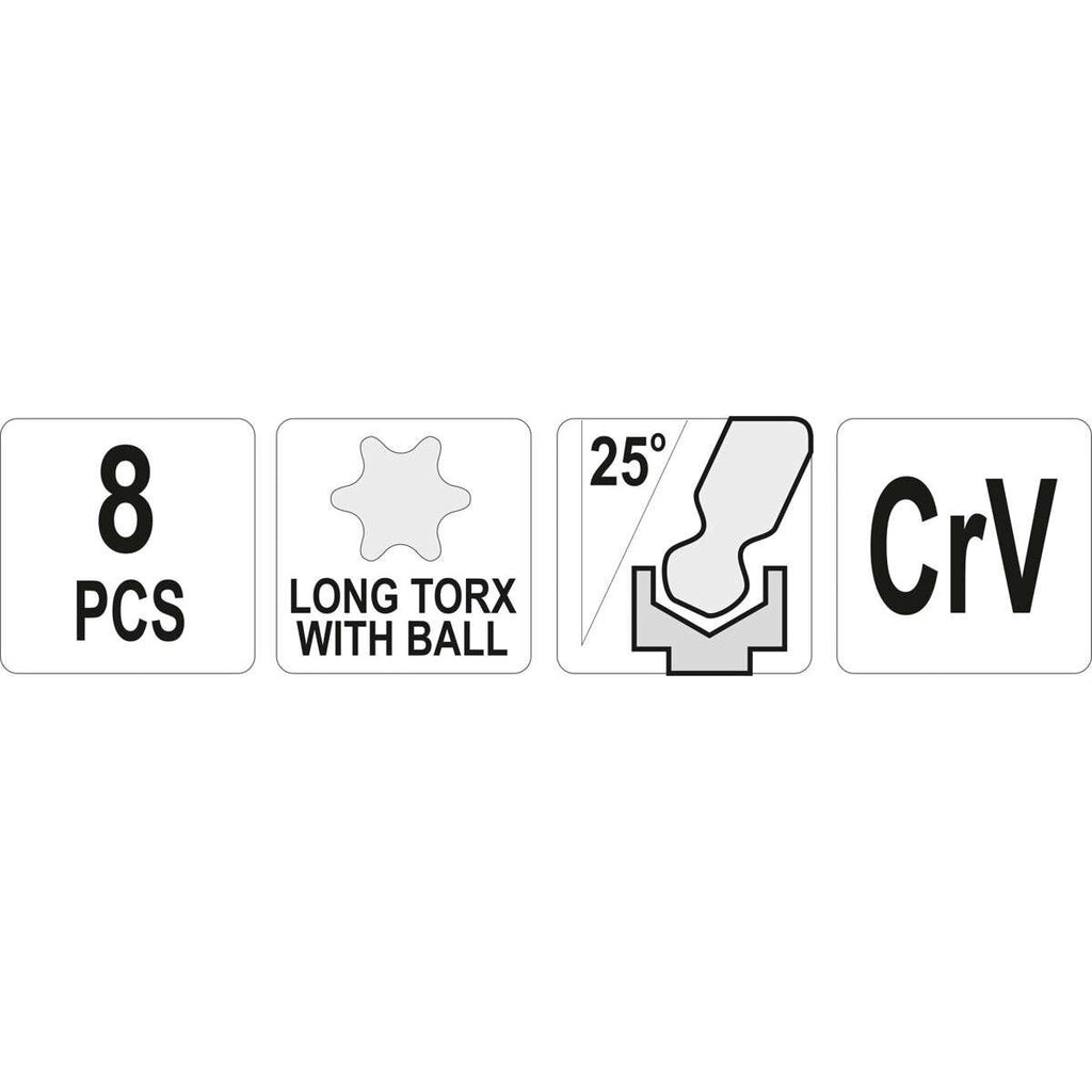 Sešstūra atslēgu lodveida gala TORX komplekts 8 gab. (T9-T40)