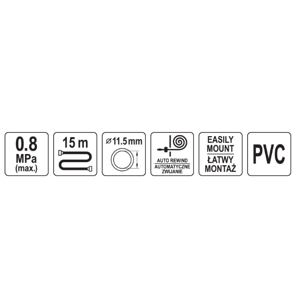 Ūdens šļūtene ar automātisko spoli 1/2" 15m