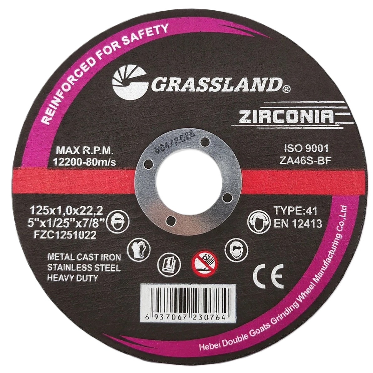 Griešanas disks. Plakans. Nerūsējošais tērauds / cirkonijs 125x1,0x22,2, 41. tips