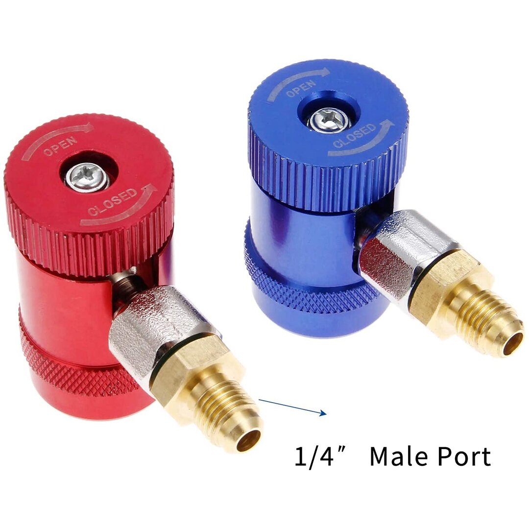 Maiņstrāvas R1234yf ātrais savienotājs 1/4'' SAE tēviņa ports augsts/zems 2 gab.