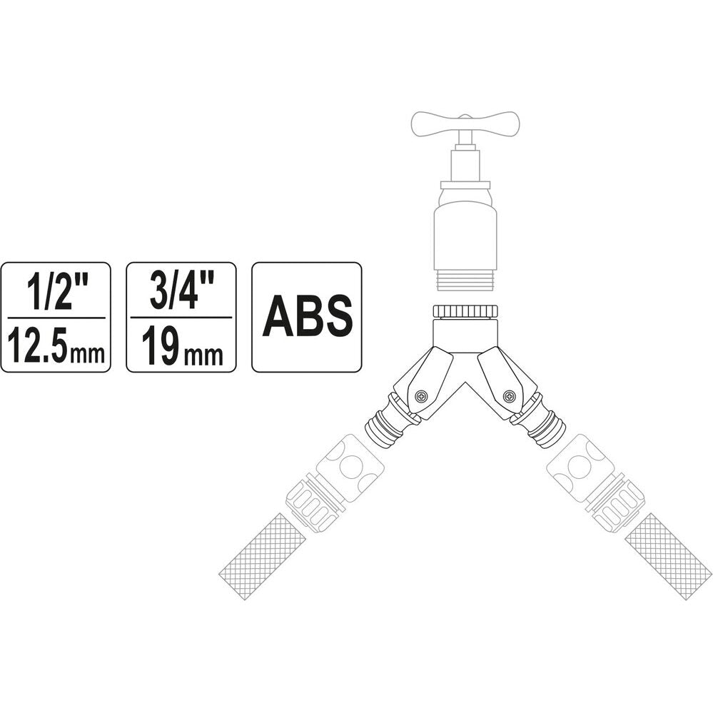 Y veida slēdža savienojums ar grozāmu 1/2"-3/4" savienojumu