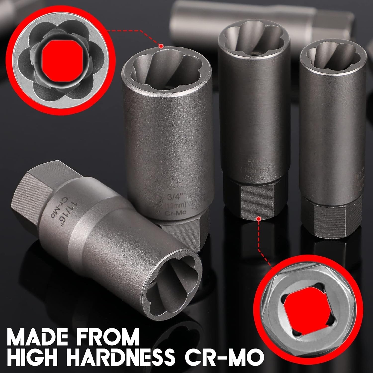 Skrūvju izvilkšanas uzgaļu komplekts 11 gab. (6-19 mm) 3/8'' Dr.