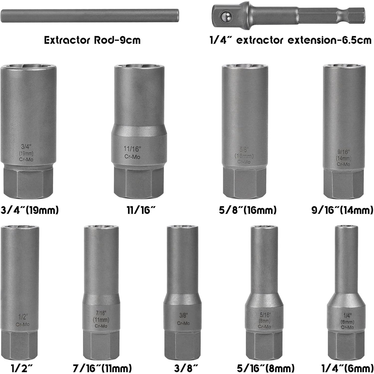 Skrūvju izvilkšanas uzgaļu komplekts 11 gab. (6-19 mm) 3/8'' Dr.