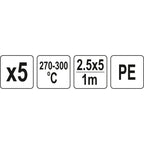 Metināšanas plastmasas stieņu komplekts (5 gab.) (PU polietilēns) 2,5x5 mm 5x1 m