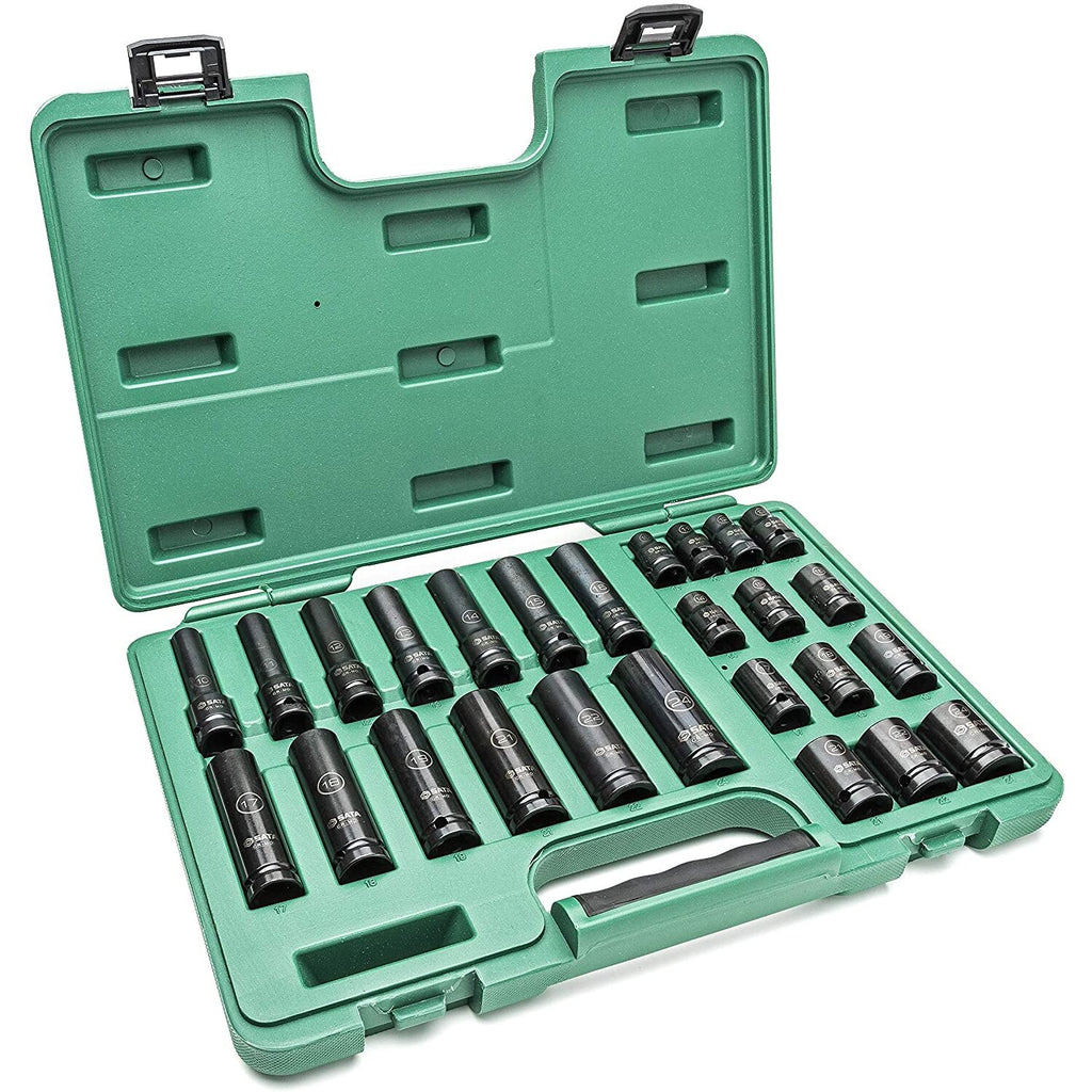 1/2" Dr. plānsienu standarta un dziļo triecienuzmavu komplekts (10-24 mm) (26 gab.)