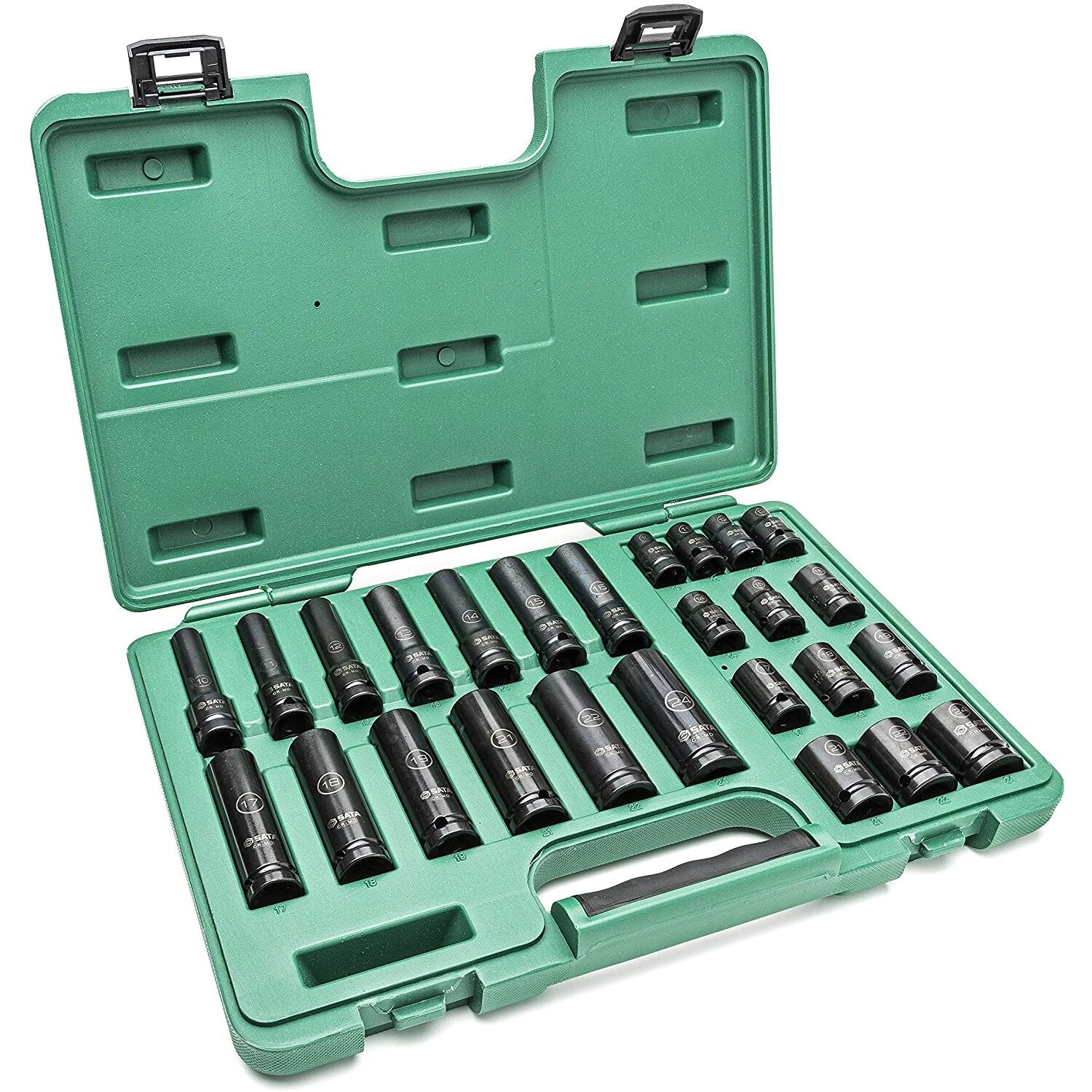 1/2" Dr. plānsienu standarta un dziļo triecienuzmavu komplekts (10-24 mm) (26 gab.)