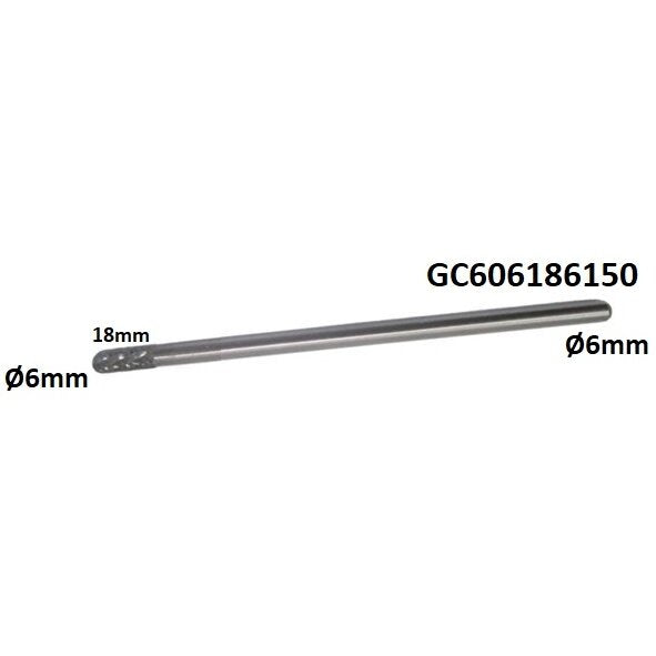 Garš karbīda rotācijas uzgalis C formas lodveida cilindram (WRC) Ø6 x 18 mm