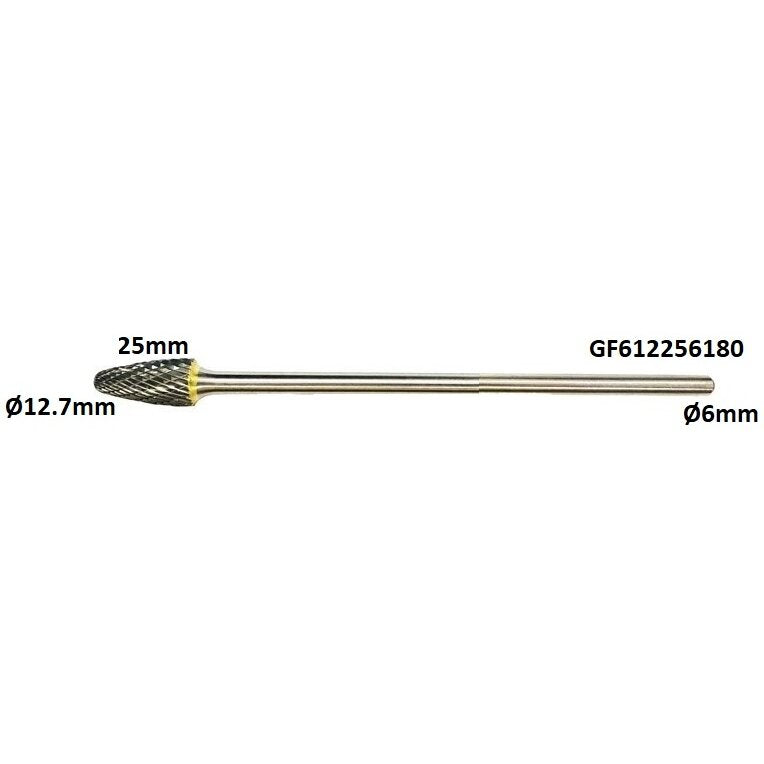 Garie karbīda rotējošie urbji F formas ar koka galu (RBF) Ø12,7 x 25 mm