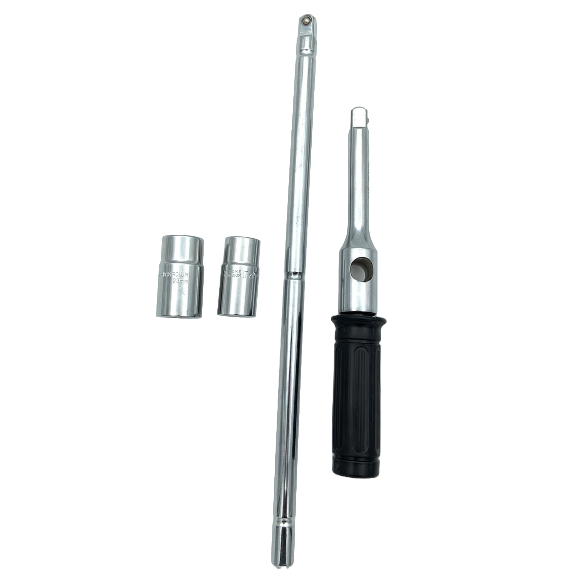 4 virzienu uzgriežņu atslēgu komplekts 1/2" + uzgaļi 17, 19, 21, 23 mm