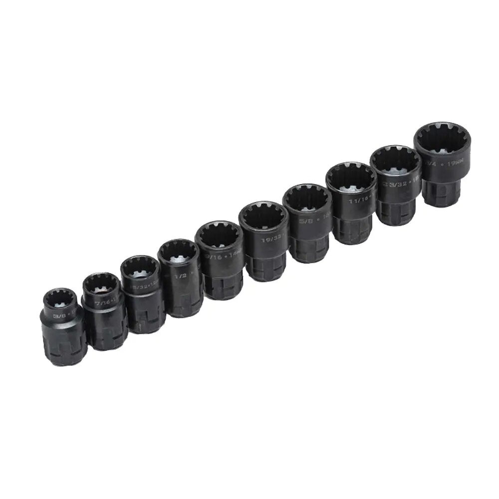 Regulējamu uzgriežņu atslēgu caurejošu uzgaļu komplekts 11 gab. (10-19 mm) melns
