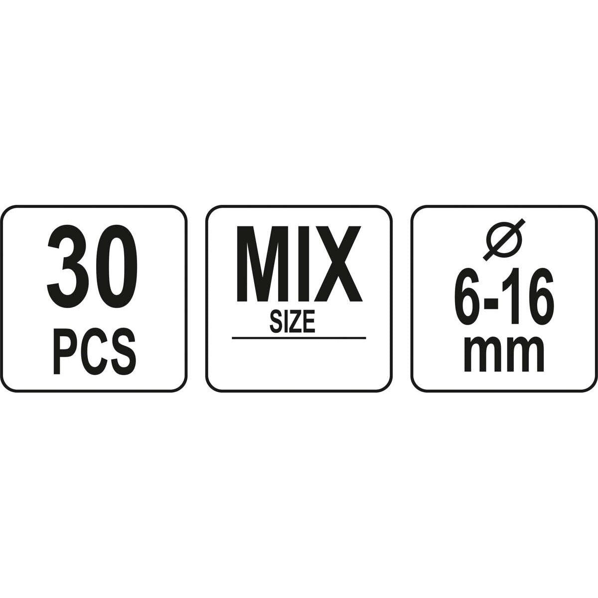 Savītu kabeļu skavu komplekts (30 gab.) (6-16 mm)