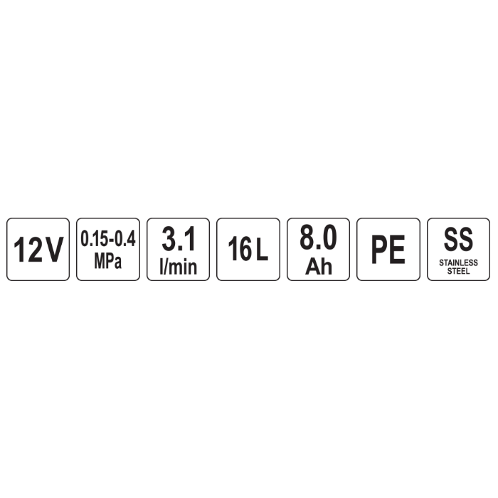 Bezvadu smidzinātājs 16 l, 12 V, 8000 mAh