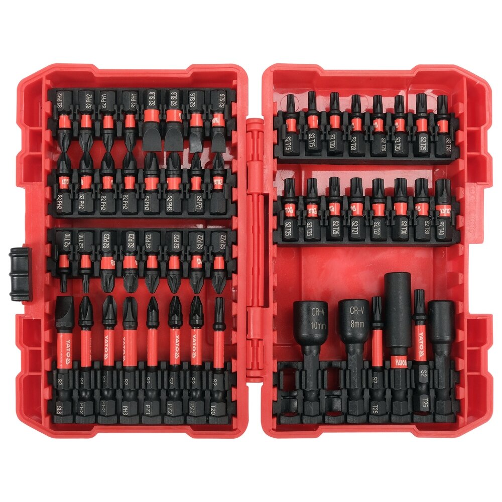 1/4" triecienskrūvgriežu uzgaļu komplekts, 54 gab. (FLAT, PZ, PH, TORX)