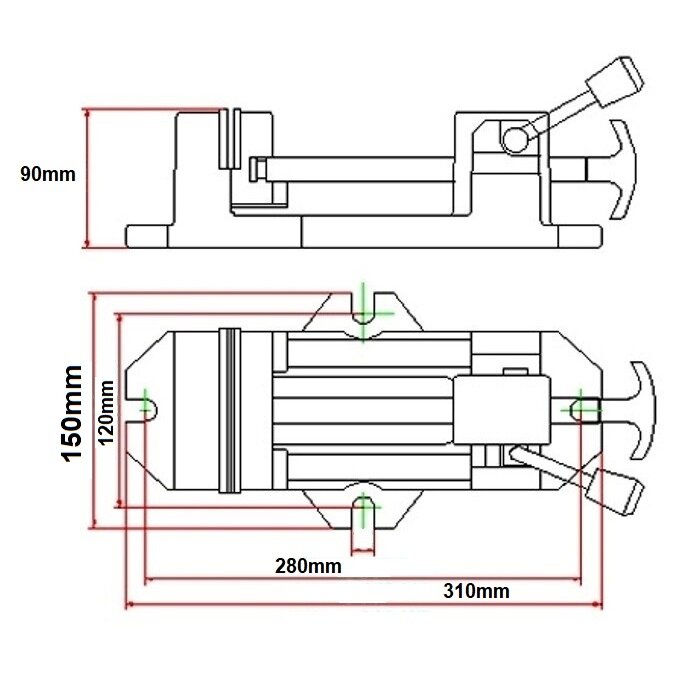 Ātri atbrīvojamas urbšanas preses skrūvspīles 100 mm