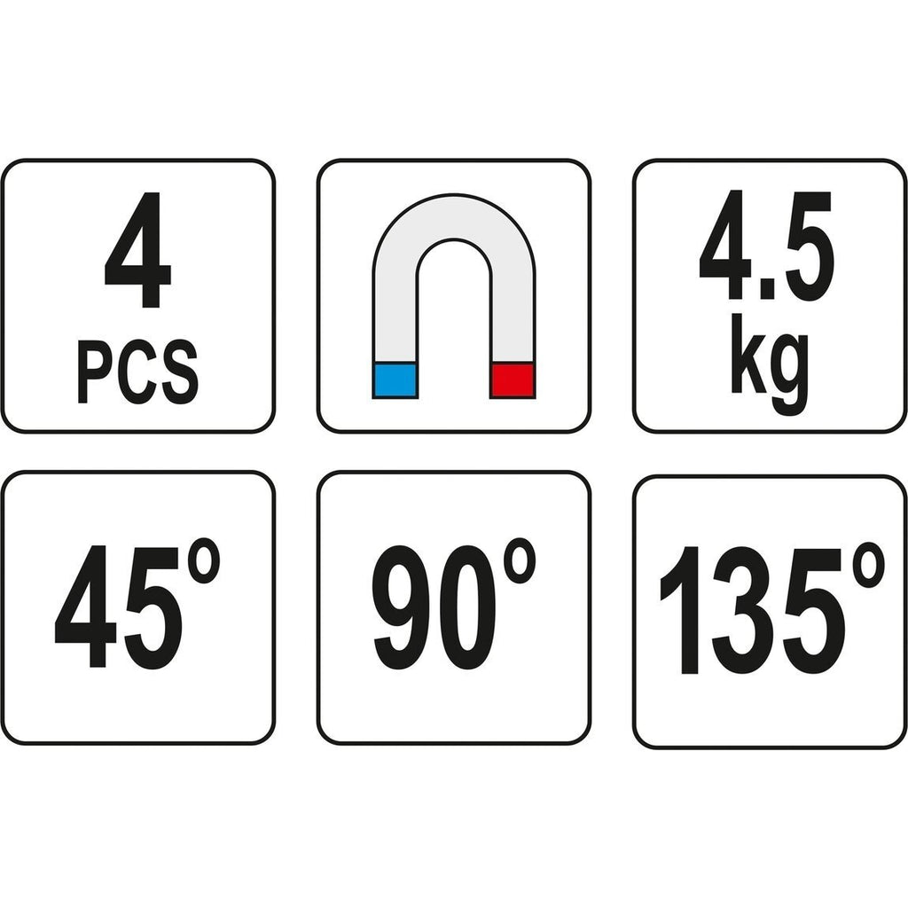 Magnētisko metināšanas turētāju komplekts (4 gab.) (45°-90°-135°)