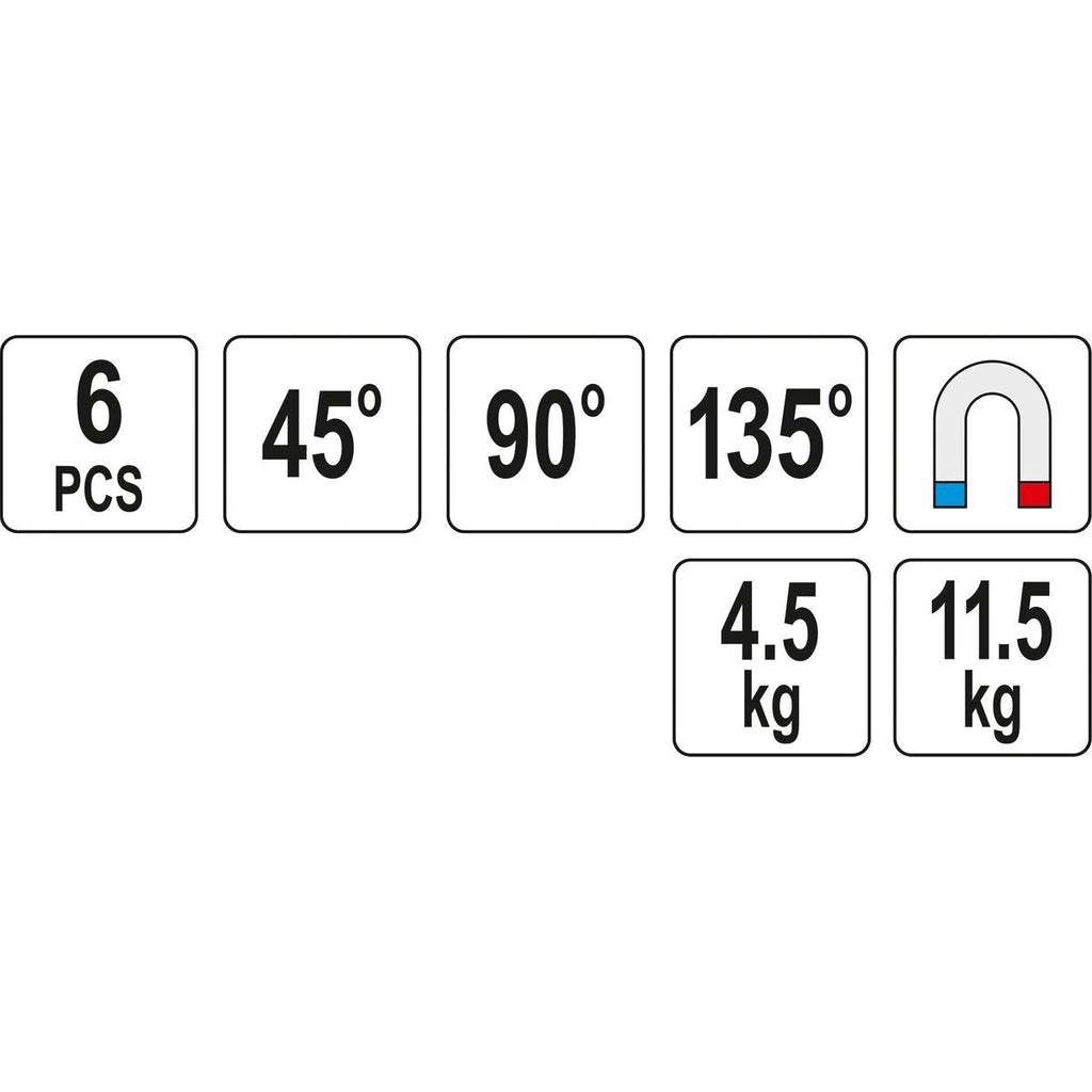 Magnētisko metināšanas turētāju komplekts (6 gab.) (45°-90°-135°)