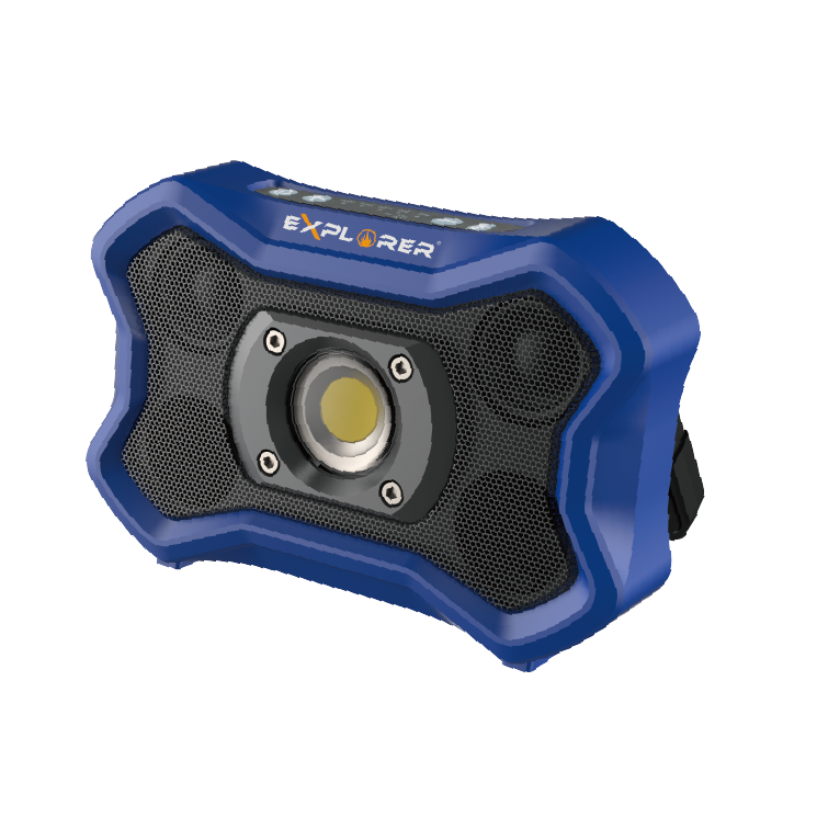 COB (20 W) uzlādējama darba lampa ar skaļruni un Bluetooth