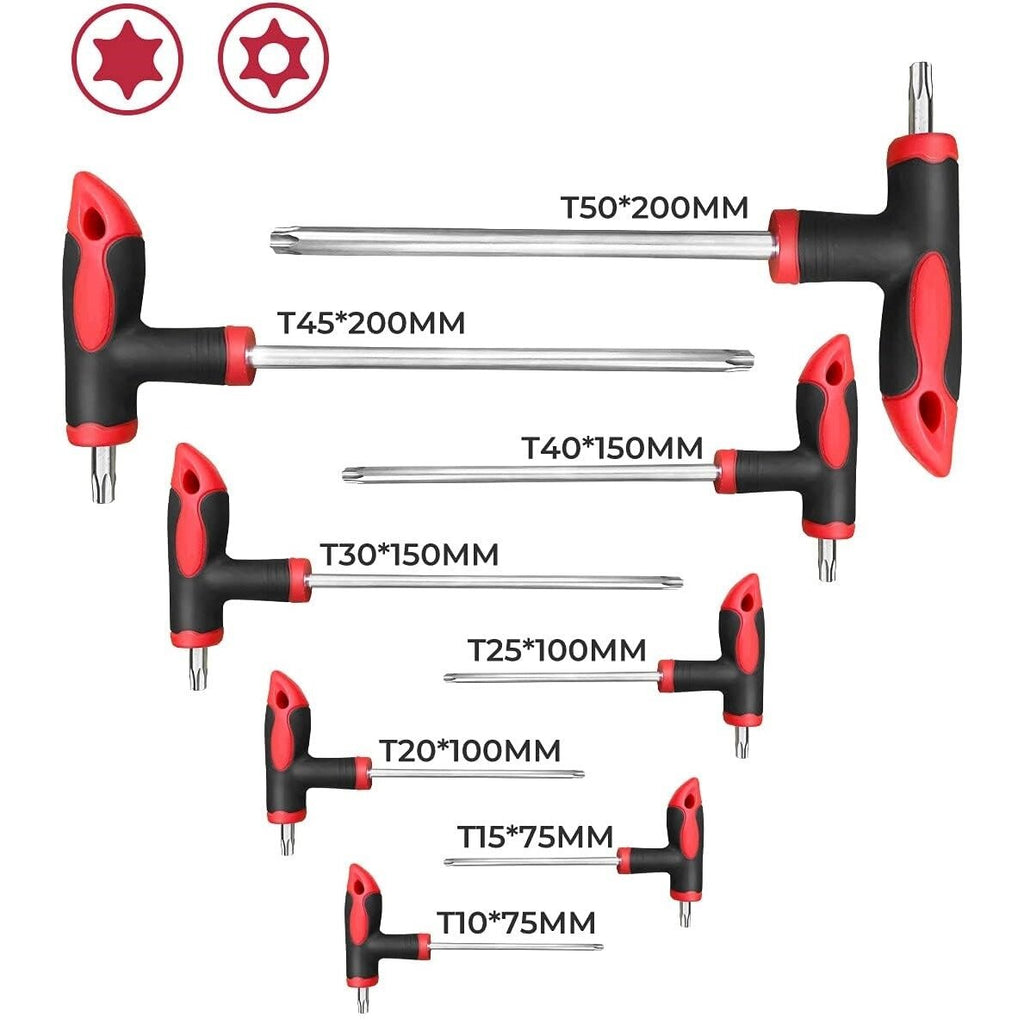 T-veida roktura lodveida sešstūra un torx atslēgu komplekts, 16 gab.