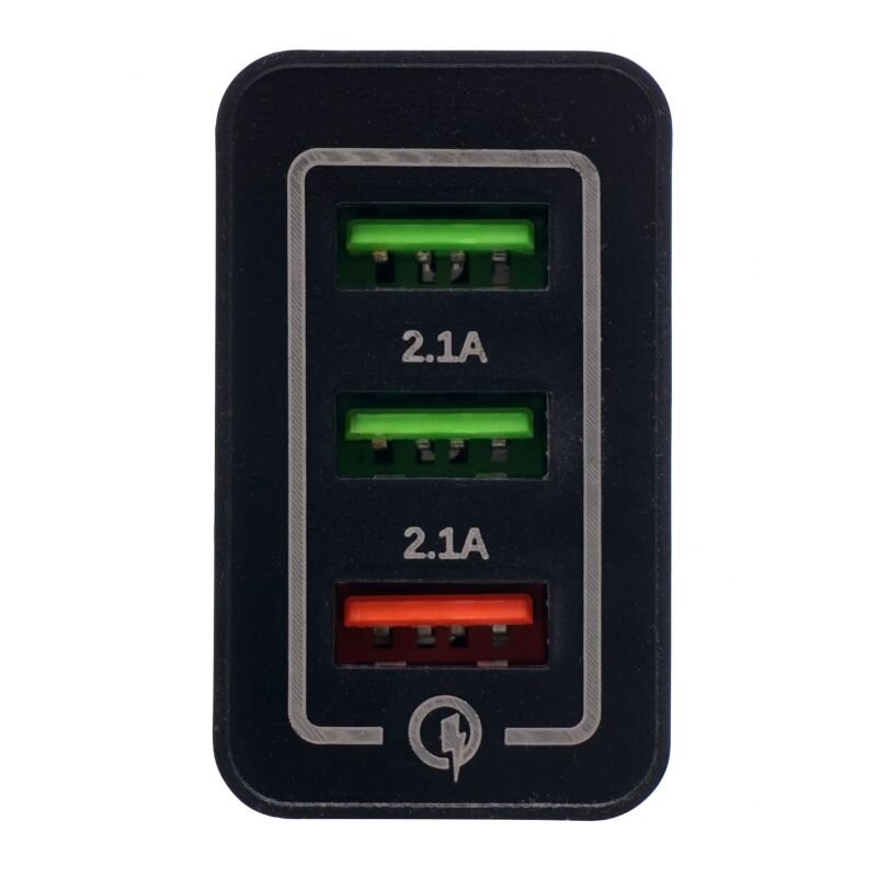 USB lādētājs ar ātrās uzlādes portu 220V, 2xUSB/2.1A +1USB/QC3.0