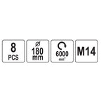 Auto detaļu tīrīšanas/pulēšanas uzgaļu komplekts 180 mm, M14, 8 gab.