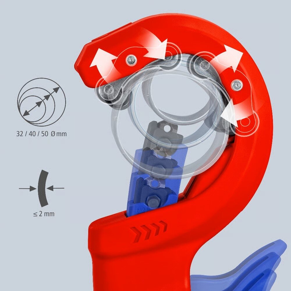 Cauruļu griezējs plānsienu plastmasas notekcaurulēm 32-50mm KNIPEX DP50