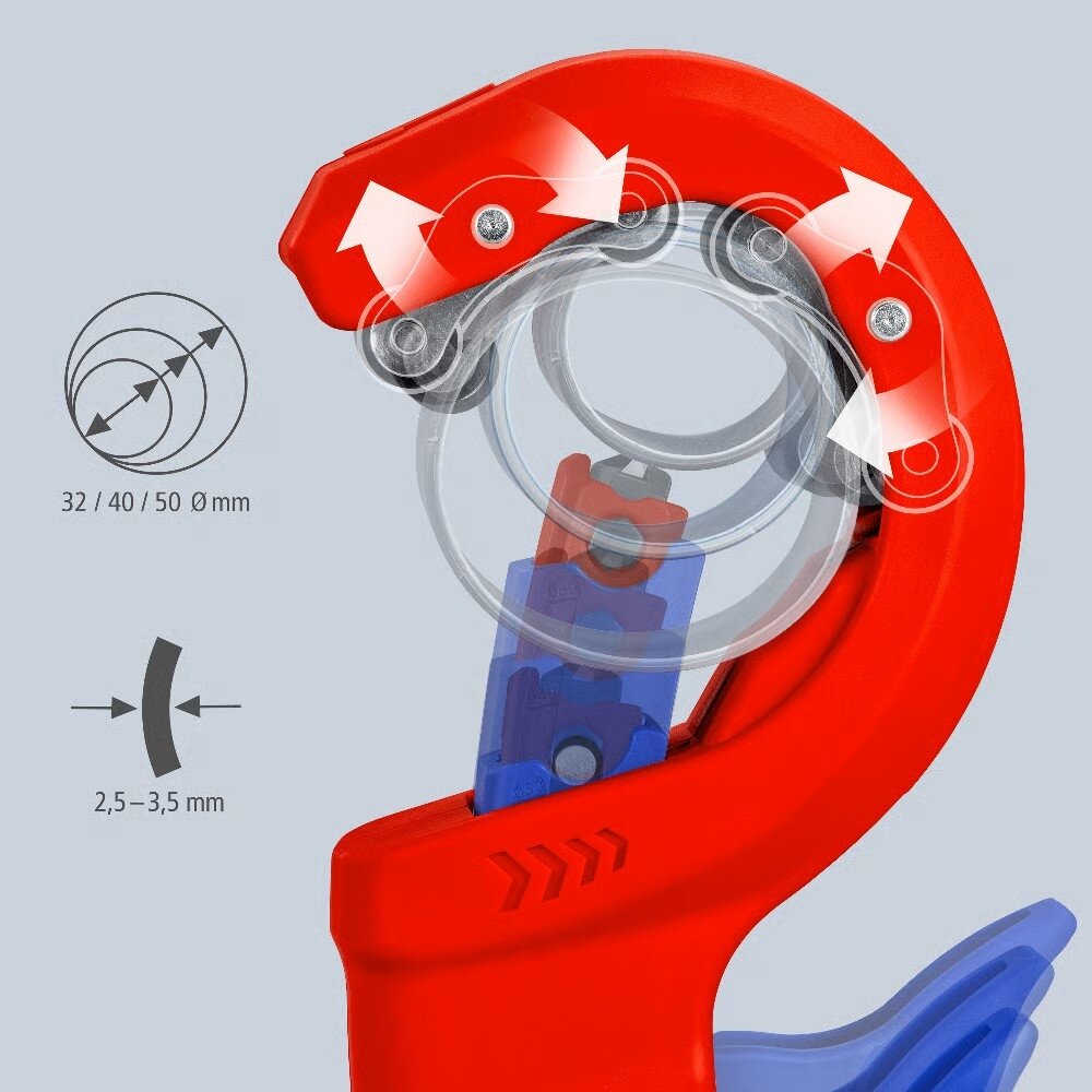 Cauruļu griezējs biezsienu plastmasas caurulēm 32-50mm KNIPEX DPT50